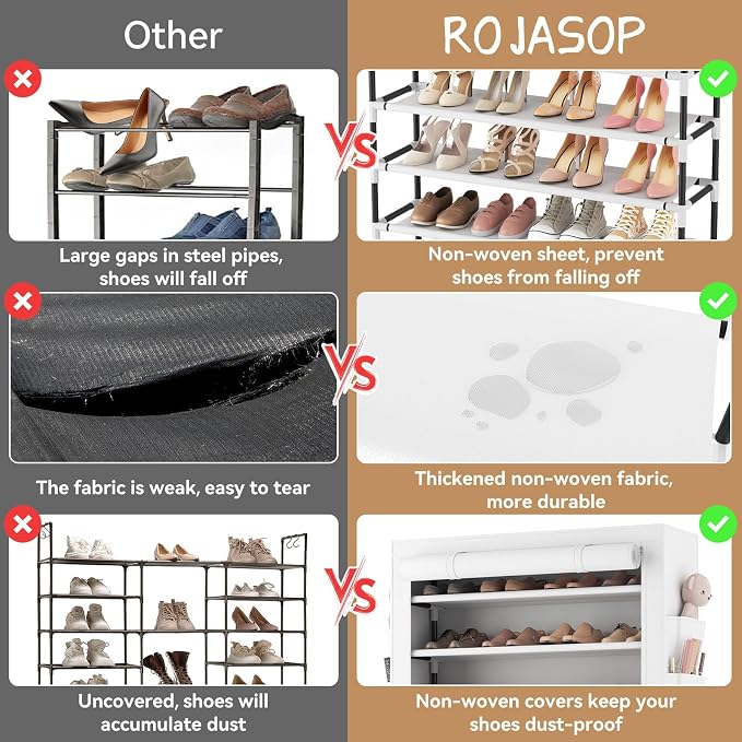 ROJASOP Shoe Rack with Covers 10 Tier Large Shoe Organizer Tall Shoe Closet - Image 7