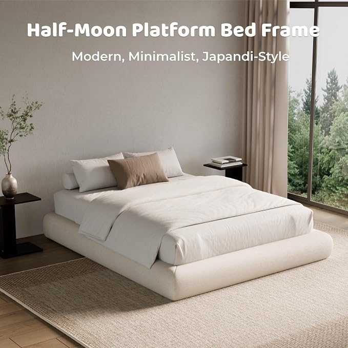 RECCI AirFrame Half-Moon Upholstered King Platform Bed Frame, Velvet Curved - Image 6
