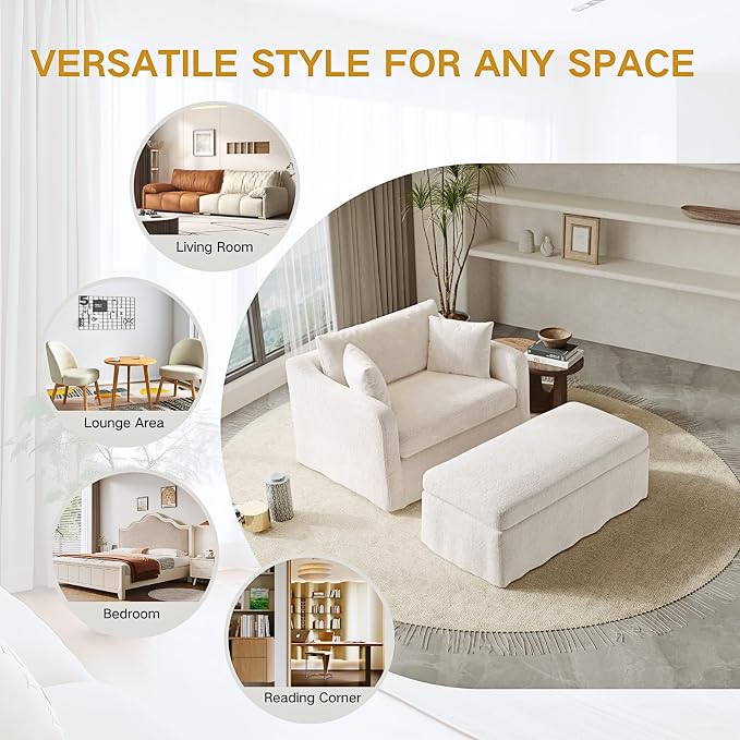 Oversized Armchair with Ottoman, 43.9" W Chenille Accent Chaise Lounge Sofa - Image 7