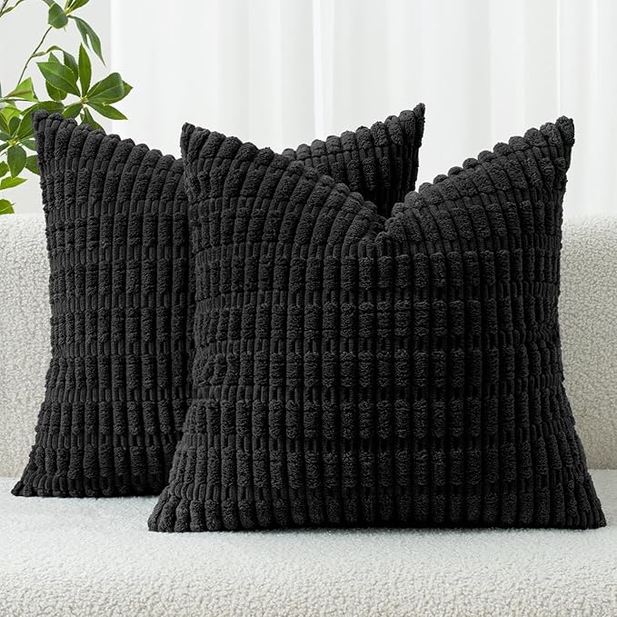 MIULEE Euro Sham Corduroy Decorative Throw Pillow Covers 24x24 Black | Pack of by MIULEE