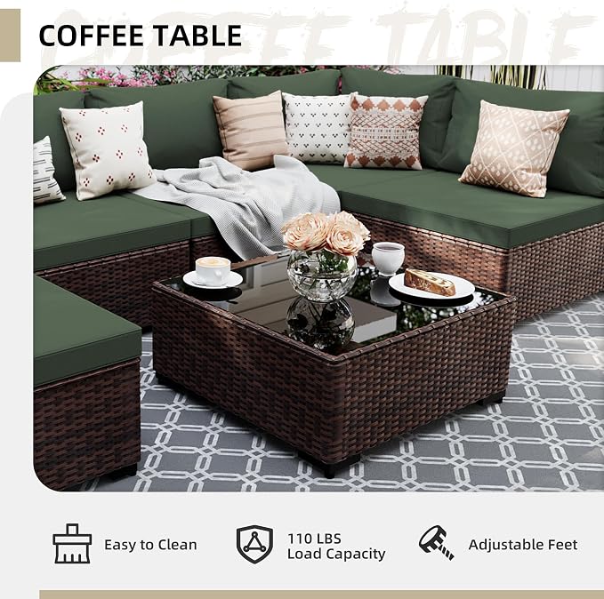 UPHA 7 Pieces Patio Furniture Sets, Wicker Outdoor Sectional Sofa Couch - Image 6