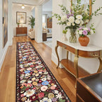 Black Brown Floral Hallway Runner Rug 2'6''x14' - Image 6