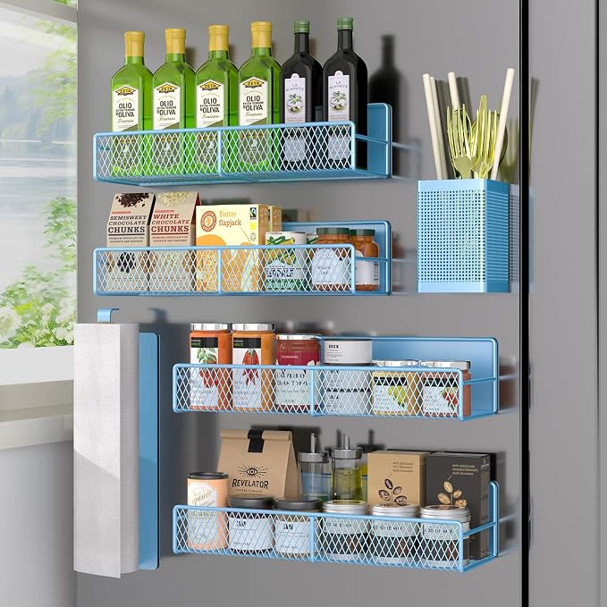 Magnetic Spice Rack for Refrigerator, 6 Pack Metal Magnetic Shelf Blue by DTUQYX