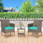 FDW 3 Piece Outdoor Furniture Set Patio Gray Wicker Chairs Furniture Bistro - Image 2