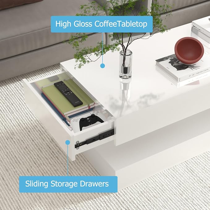Uspeedy 47.3in Large High Glossy LED Coffee Table - Image 3