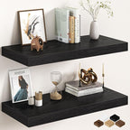 30Inch Black Floating Shelves for Wall, 12 Inch Deep Shelves for Bedroom by FunMemories