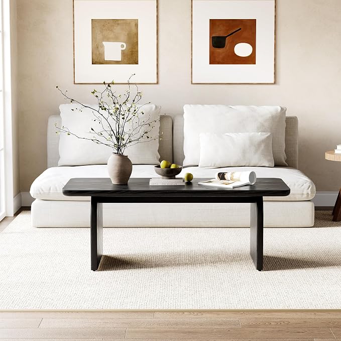 LITTLE TREE Farmhouse Coffee Table, 47 Inches Wooden Center Tables - Image 4