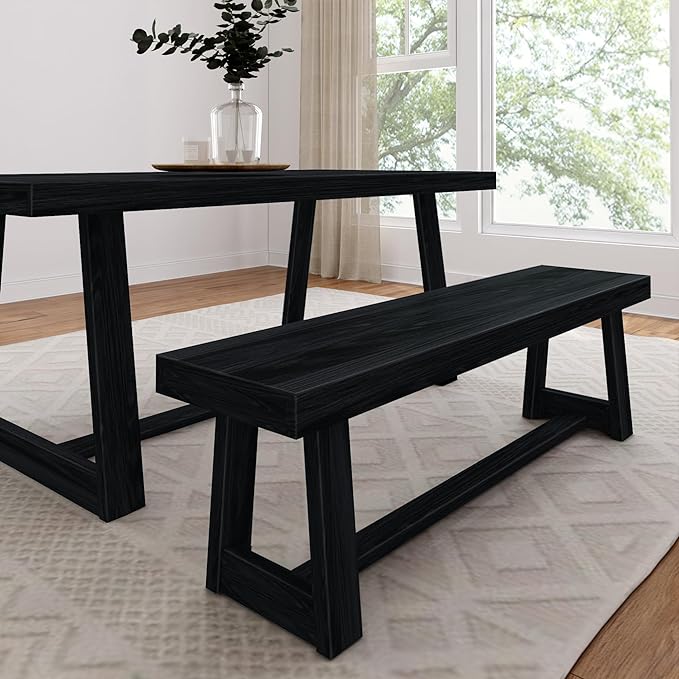 Plank+Beam 60 Inch Farmhouse Dining Bench, Solid Wood Entryway Bench, Wooden by PlankBeam
