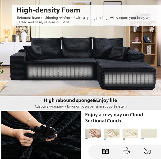 95" Cloud Sectional Couch with L-Shape Chaise, Modern Cloud Couch with Deep Seat - Image 4