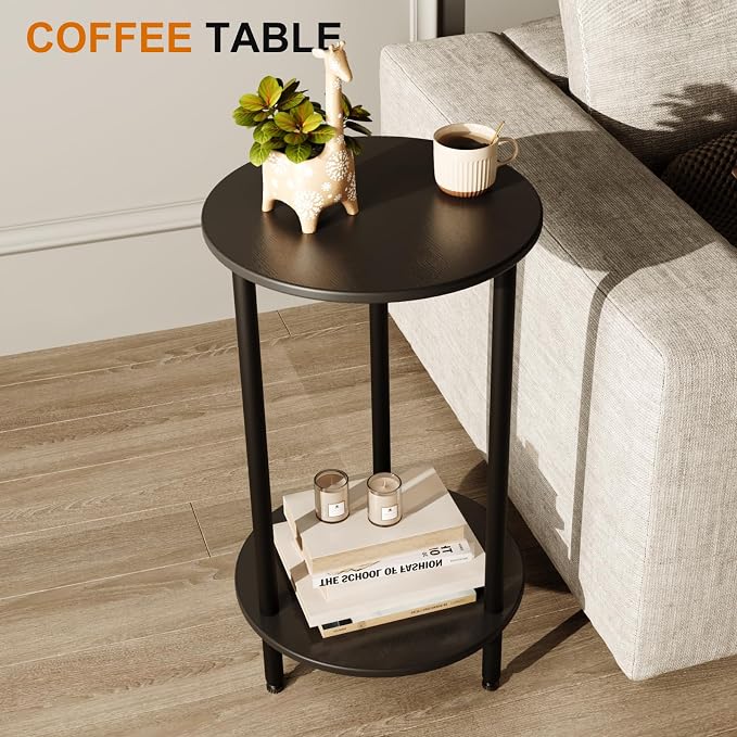 Round Side Table Set of 2, 2-Tier Modern Accent Table, Small Bedside Table - Image 6