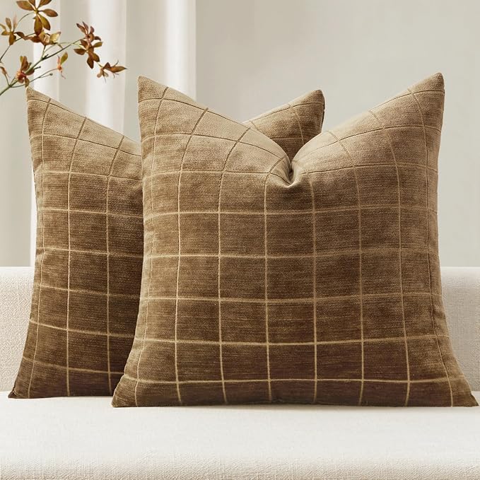 MIULEE Decorative Chenille Check Throw Pillow Covers Vintage Plaid Couch by MIULEE