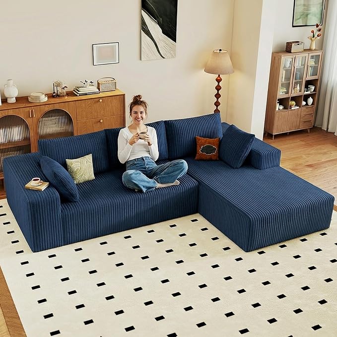 95" Cloud Sectional Couch with L-Shape Chaise, Modular Comfy Sofa Chaise Longue by ODUWA