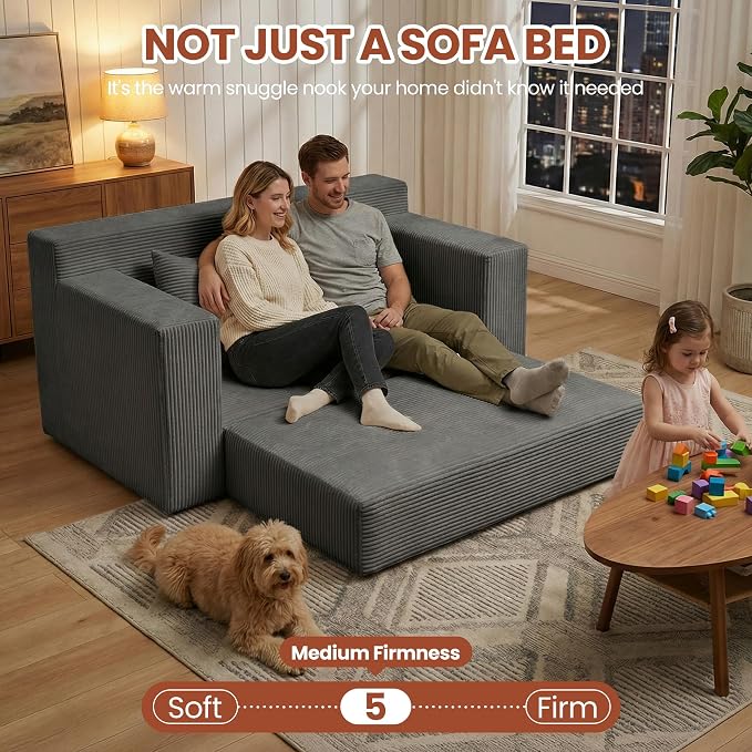 Convertible 5 in 1 Futon Sofa Bed Full Size, Corduroy Boneless Couch Sleeper - Image 6