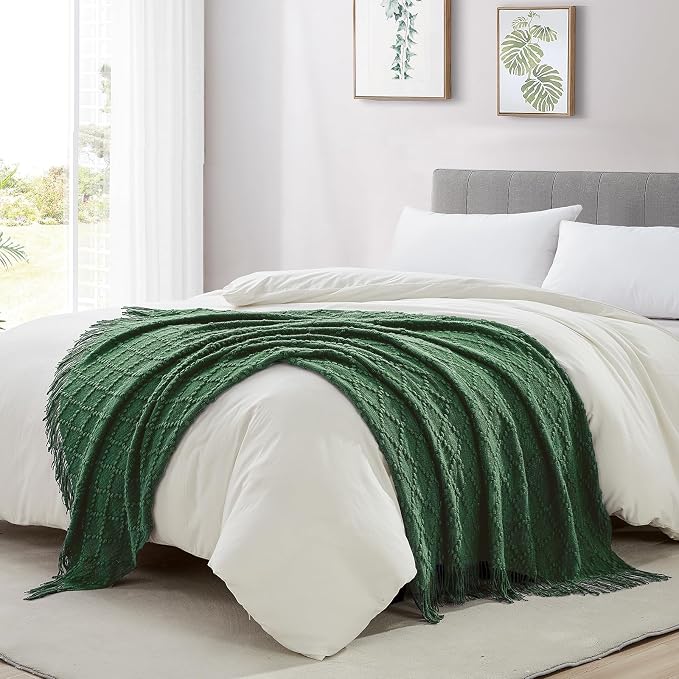 BOURINA Green Throw Blanket 50 x70 Inches Jacquard Argyle Throw Textured Solid - Image 4