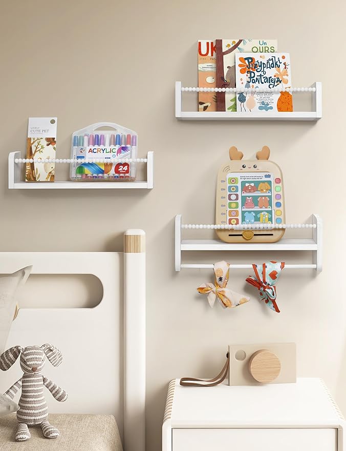 Maxpeuvon Nursery Bookshelves Set of 3, Natural Wood Nursery Floating Shelves - Image 2