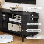 63" TV Stand with Power Outlet, Modern Media Console with Sliding Doors - Image 6