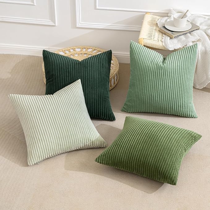 MIULEE Soft Corduroy Decorative Throw Pillow Covers Forest Green 16x16 | Set of - Image 4