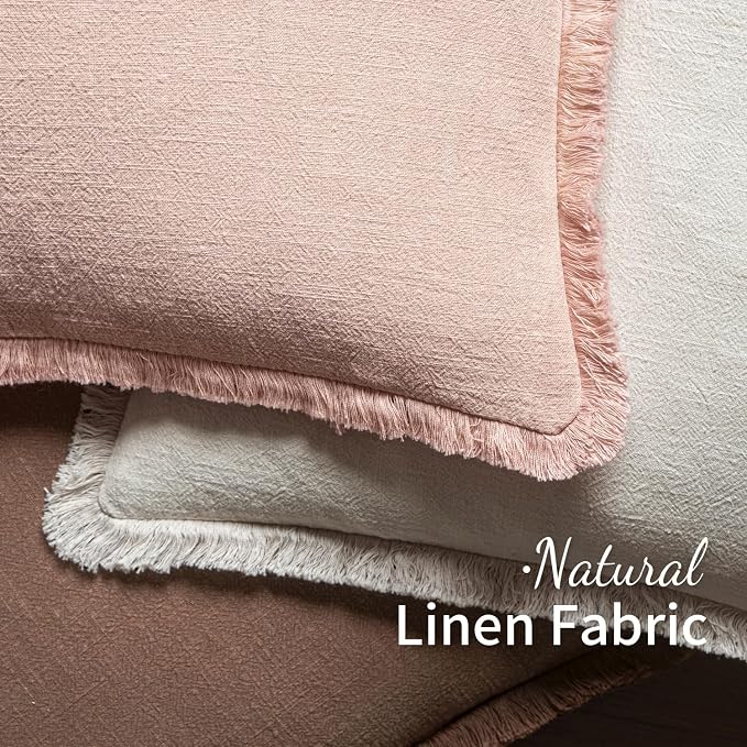 MIULEE Boho Linen Fringe Decorative Throw Pillow Covers Light Pink 20x20 | Set - Image 4