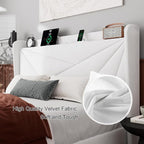 Feonase Full Bed Frame with Charging Station, Velvet Upholstered Platform - Image 5