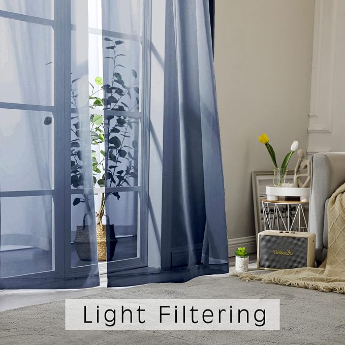 Blue Sheer Curtains 36 Inches 2 Panels Set - Image 2