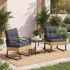 Tangkula 3 Pieces Outdoor Rocking Chairs Set, Rattan Heavy Duty Cushioned - Image 2