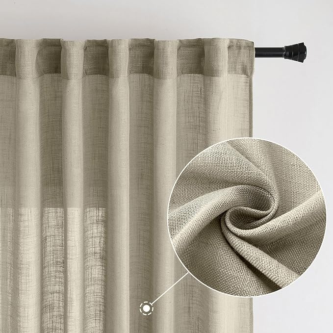 MIULEE Oatmeal Linen Curtains 52x72 Inch 2 Panels - Image 2