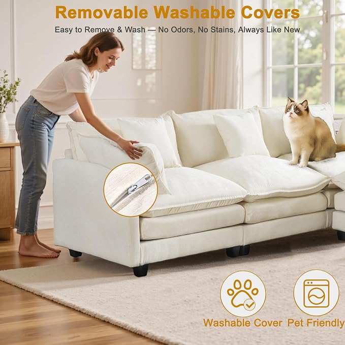111.4" L-Shaped Cloud Chenille Sofa Sectional Couch - Image 7