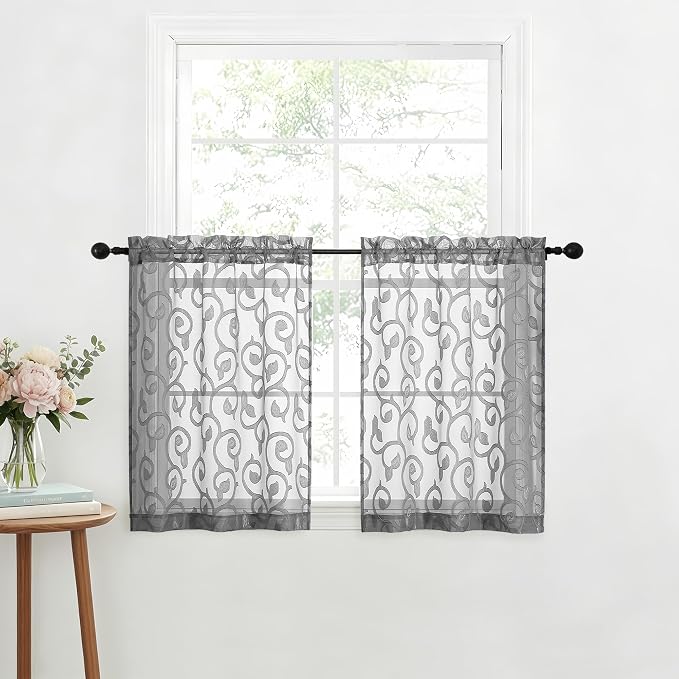 Furman Cafe Curtains 30 Inch Length 2 Panels Set, Elegant Geometric Jacquard - Image 2