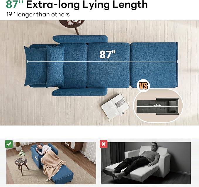 Iroomy 5-Level Adjustable Convertible Sleeper Chair, 3-in-1 Pull Out Sofa Bed - Image 4