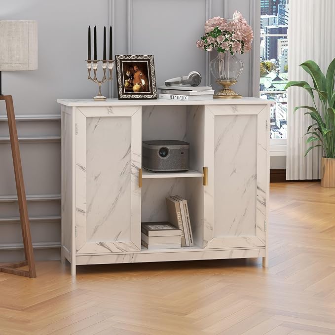 TaoHFE Marble Top Narrow Sideboard Cabinet, Modern White Marble Side Buffet - Image 7