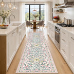 PLHXFR 2.6x10 Washable Runner Rug：Floral Indoor Kitchen Carpet Pink Green | by PLHXFRSoftAreaRugs