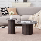 Round Nesting Coffee Table Set of 2 Mid Century Modern Wood Round Coffee Tables - Image 4