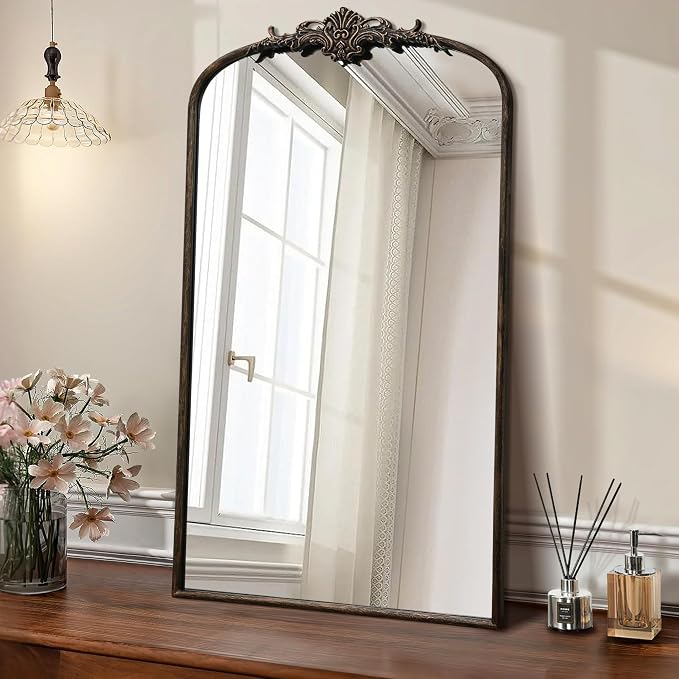 Besdomus Vintage Black Arched Mirror: 24"x42" French Large Arch Black Antique by Besdomus