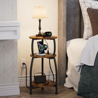 Round Side Table with Power Outlet & USB Ports, 3-Tier End Table with Storage - Image 2