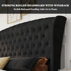 AMERLIFE California King Size Platform Bed Frame, Velvet Upholstered Sleigh Bed - Image 4