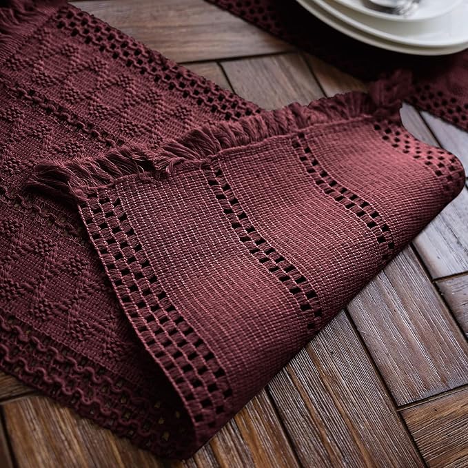 Macrame Table Runner Burgundy Boho Table Runners - Image 4