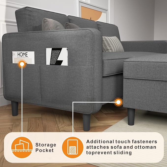 Sectional Sofa Couches for Living Room, Comfy Fabric Convertible Sectionals - Image 5