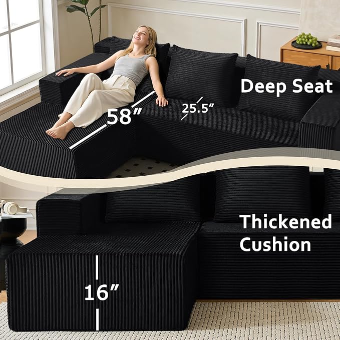 ANONER Corner Modular Sectional Sofa, Modern L-Shaped Boneless Cloud Couch - Image 2