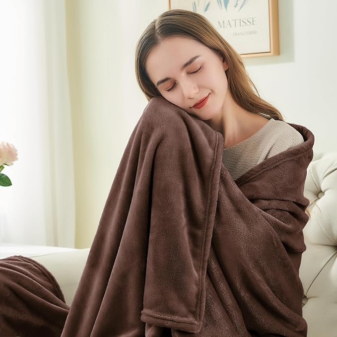 BEDELITE Fleece Blanket Soft Plush King Size Bed Blanket Brown 108"x90" | Ultra - Image 3