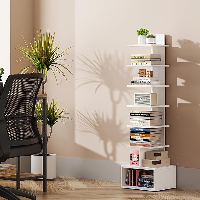 TUTOTAK Narrow Bookshelf, Vertical 8-Tier Bookcase, Spine Book Shelf - Image 4