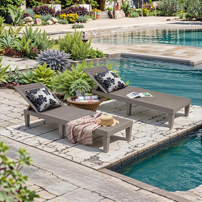 Outdoor Chaise Lounge Chairs Set of 4, 5-Position Adjustable Heavy Duty Tanning - Image 8