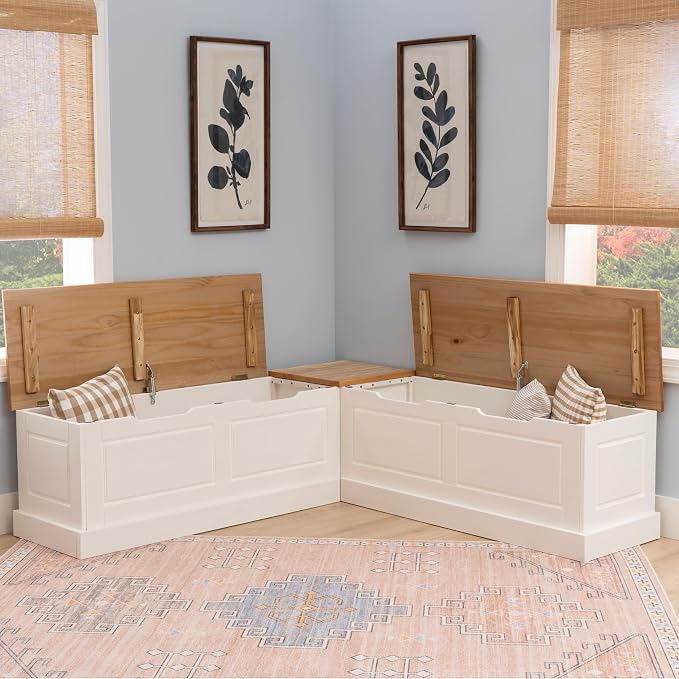 Linon Harris Natural and White Two Tone Backless Corner Breakfast Nook - Image 8
