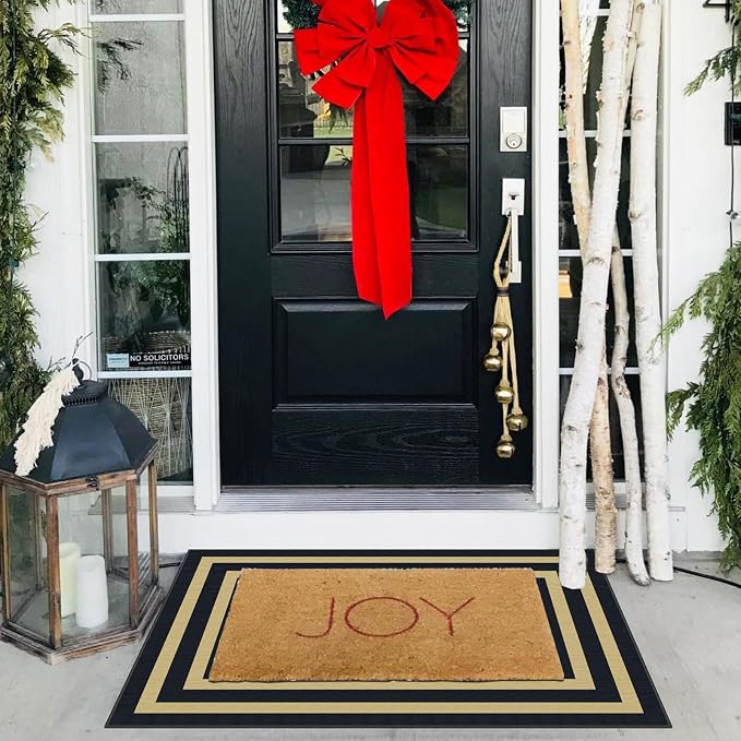 Front Door Mat Indoor Outside Entrance, 2x3 Black Tan Striped Rug | Non-Slip - Image 9