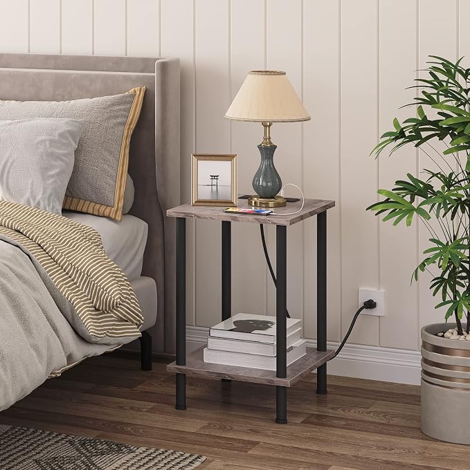 HOOBRO Side Table with Charging Station, End Table with USB Ports and Outlet - Image 5