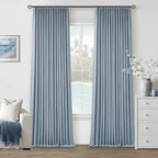 Dusty Blue Pleated Linen 100% Blackout Curtains 102 Inches Long by Twodrapes