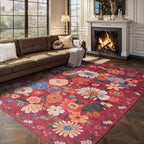 Red Garden Floral Area Rug 9x12 - Image 6