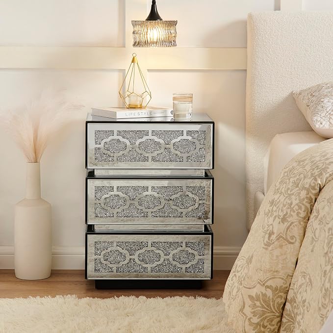 Mirrored Bedside Nightstand, Modern Side Table - Image 4