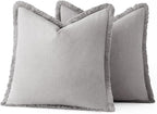 MIULEE Boho Linen Fringe Decorative Throw Pillow Covers Light Grey 20x20 | Set - Image 6