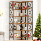 HOOBRO Corner Bookshelf, 6-Tier L-Shaped Bookcase, Industrial Open Display - Image 2