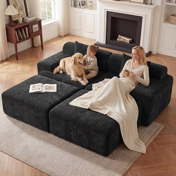83.5" Boneless Loveseat with 2 Ottoman, Cloud Comfy Sofa Bed, Modular Sofa by Mifnas